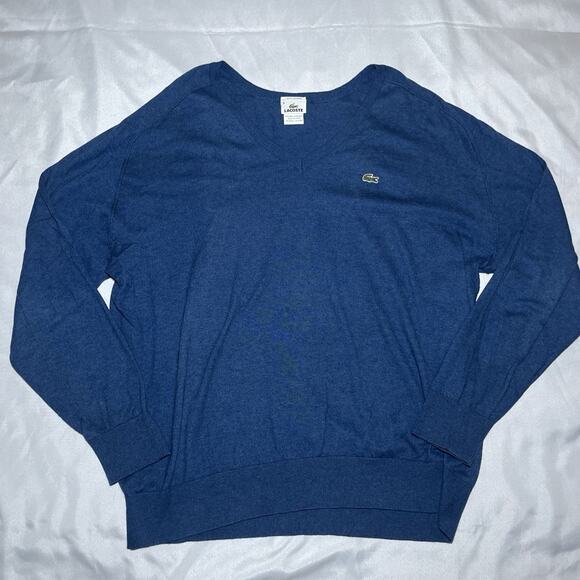 Lacoste Other - Lacoste Men Sweater 8 3XL Blue Cotton Cashmere Blend Logo V-Neck Pullover Preppy